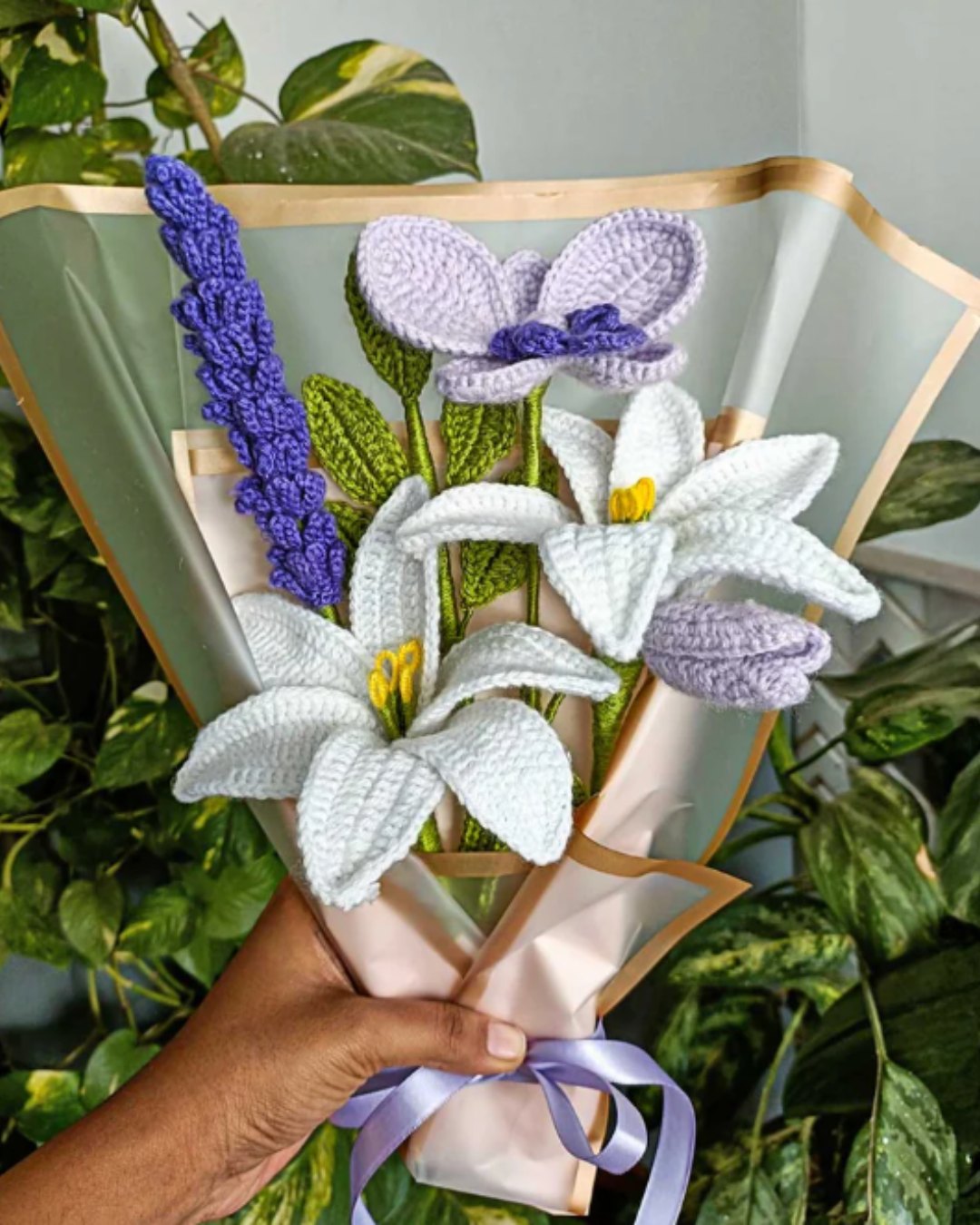 Handmade Crochet Lily & Lavender Bouquet – Amigurumi Flower Arrangement | Crochet By Pihu - Crochet By Pihu