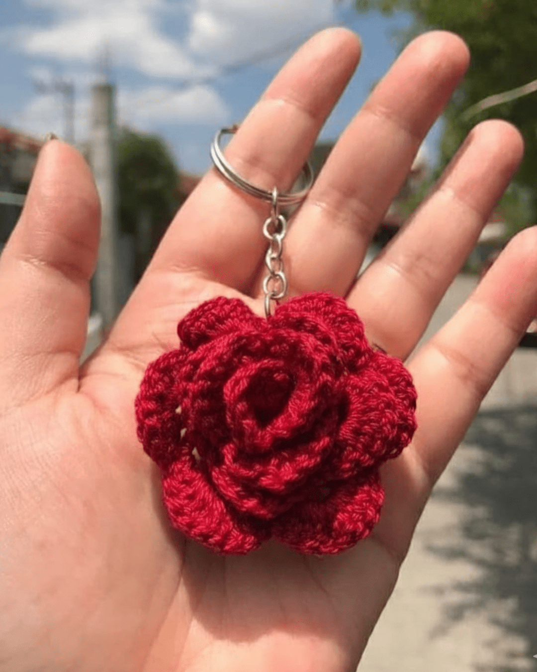 Handmade Crochet Rose Keychain – Red Flower Bag Charm | Crochet By Pihu - Crochet By Pihu