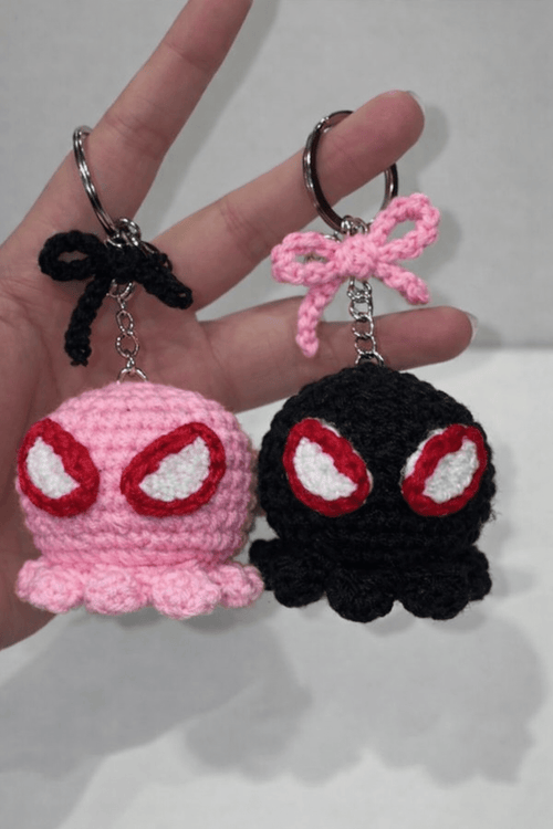 Handmade Crochet Spider Character Keychain – Cute Amigurumi Superhero Style Charm | Crochet By Pihu 🕷️ - Crochet By Pihu